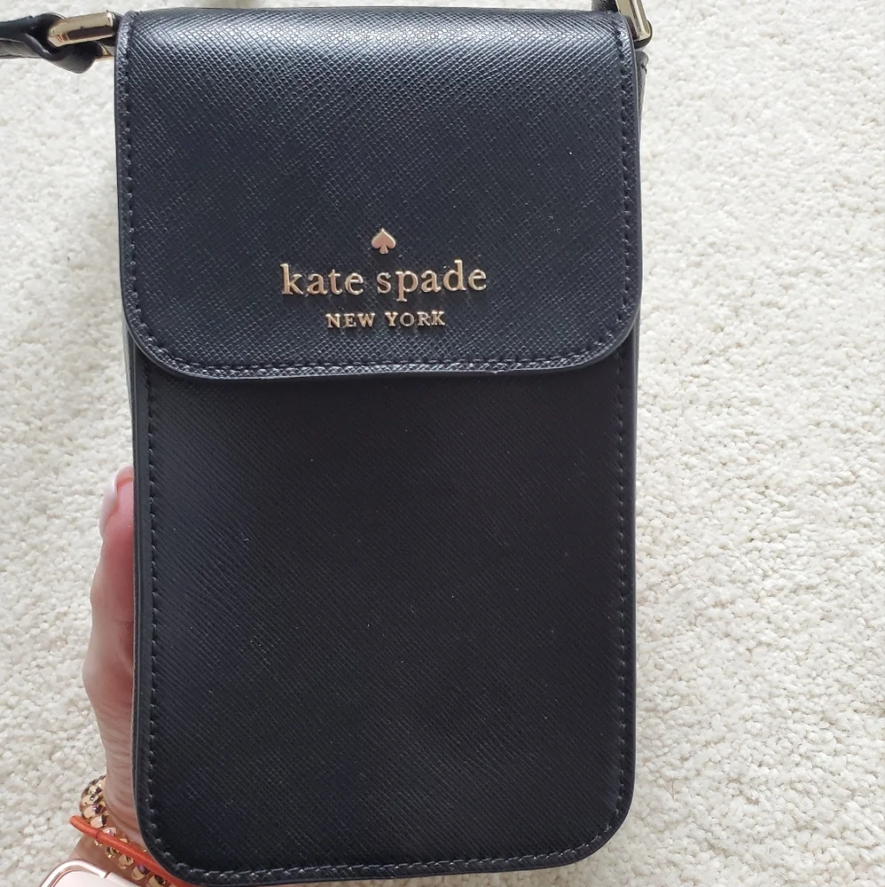 Kate Spade Staci North South Flap Phone Crossbody in Black Saffiano Leather